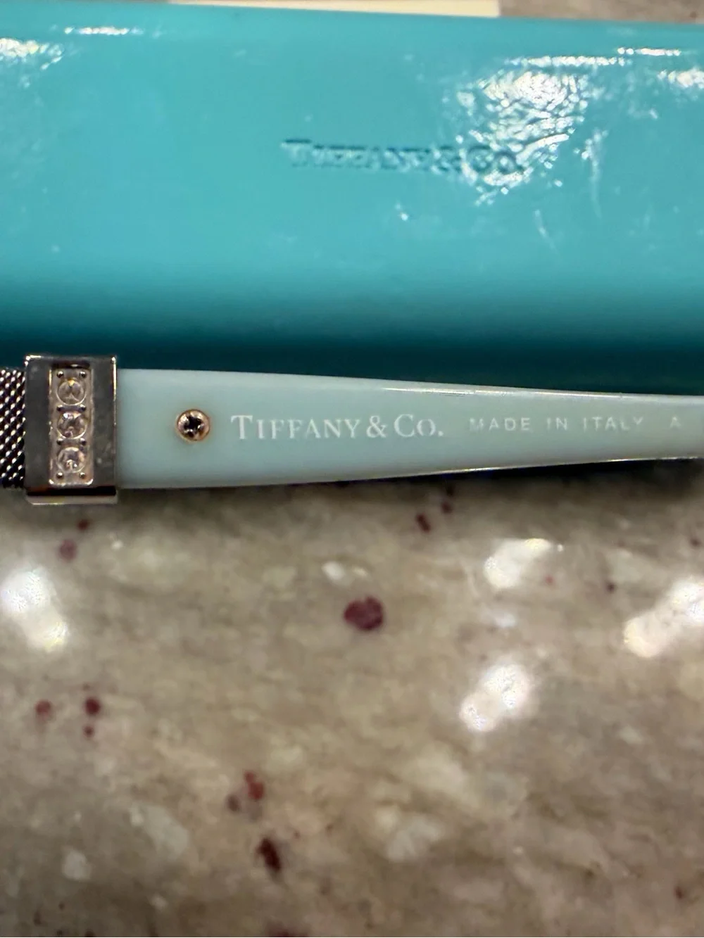 Tiffany & Co. Robin's Egg Blue Temple Sunglasses with Silver Hardware